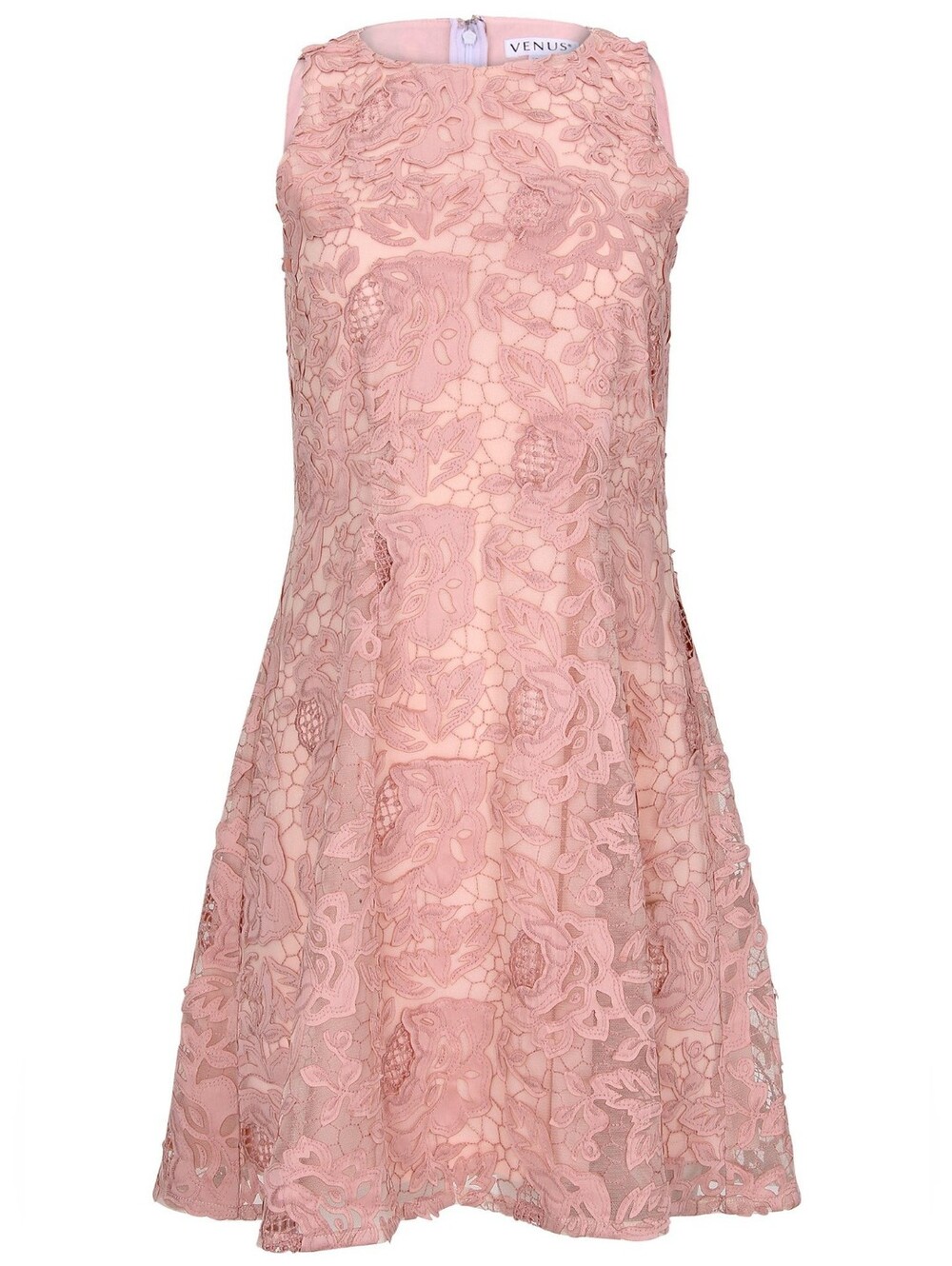 VENUS NWT Lace Mini Dress, Evening Sand Blush Pink Floral Lace Dress, Size Large